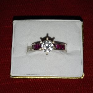 CZ & Ruby Sterling Silver 925 Ring Sz 7